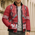 Toitu Te Tiriti Waitangi Bomber Puffer Jacket Red Wharenui House - Aussie Hoodie