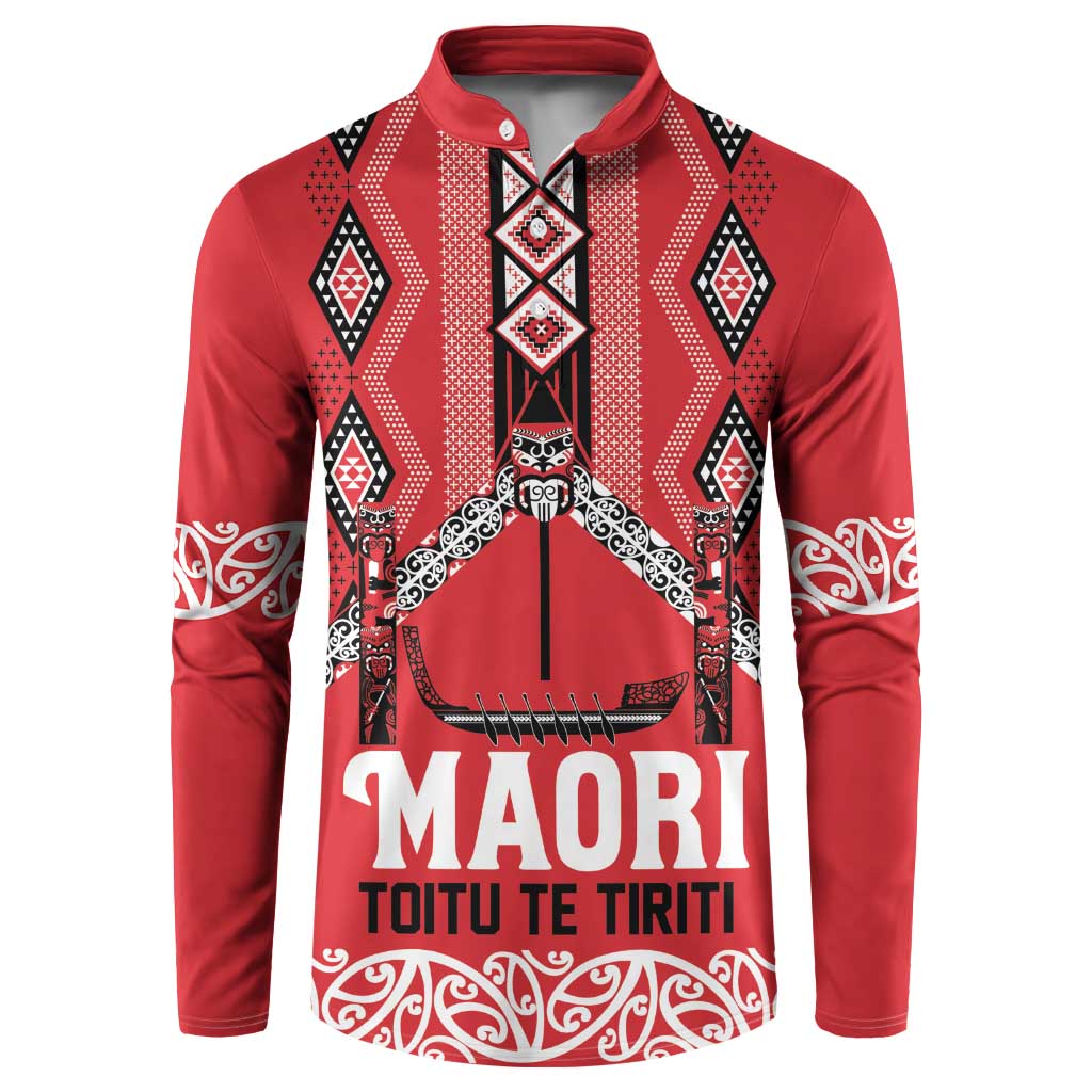 Toitu Te Tiriti Waitangi Button Sweatshirt Red Wharenui House - Aussie Hoodie