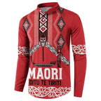 Toitu Te Tiriti Waitangi Button Sweatshirt Red Wharenui House - Aussie Hoodie