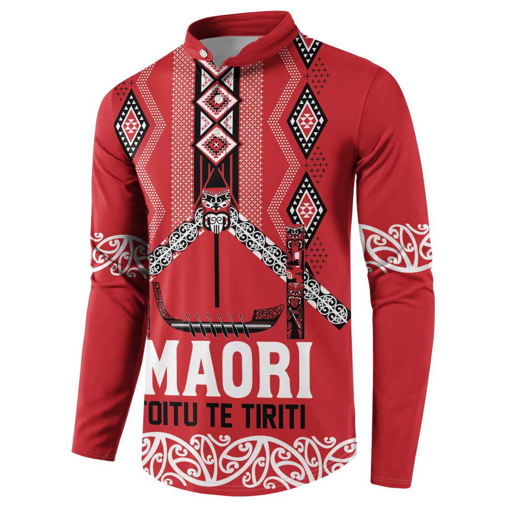 Toitu Te Tiriti Waitangi Button Sweatshirt Red Wharenui House - Aussie Hoodie