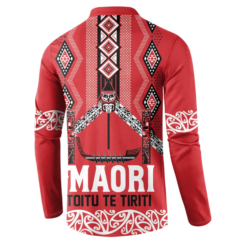 Toitu Te Tiriti Waitangi Button Sweatshirt Red Wharenui House - Aussie Hoodie