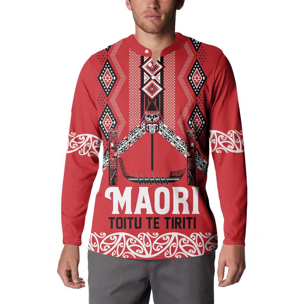 Toitu Te Tiriti Waitangi Button Sweatshirt Red Wharenui House - Aussie Hoodie