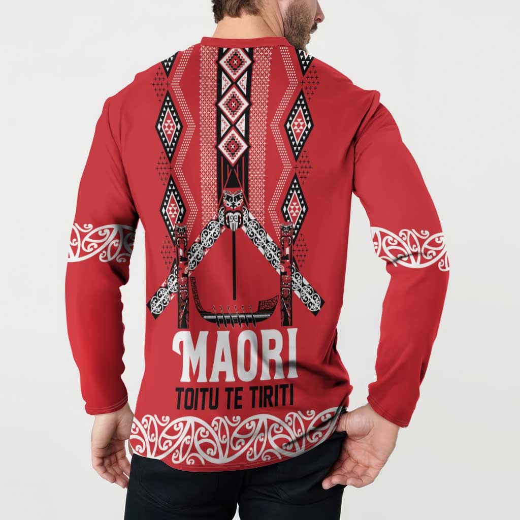Toitu Te Tiriti Waitangi Button Sweatshirt Red Wharenui House - Aussie Hoodie