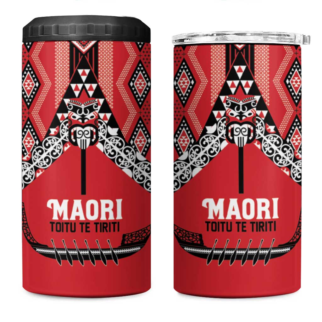 Toitu Te Tiriti Waitangi 4 in 1 Can Cooler Tumbler Red Wharenui House - Aussie Hoodie