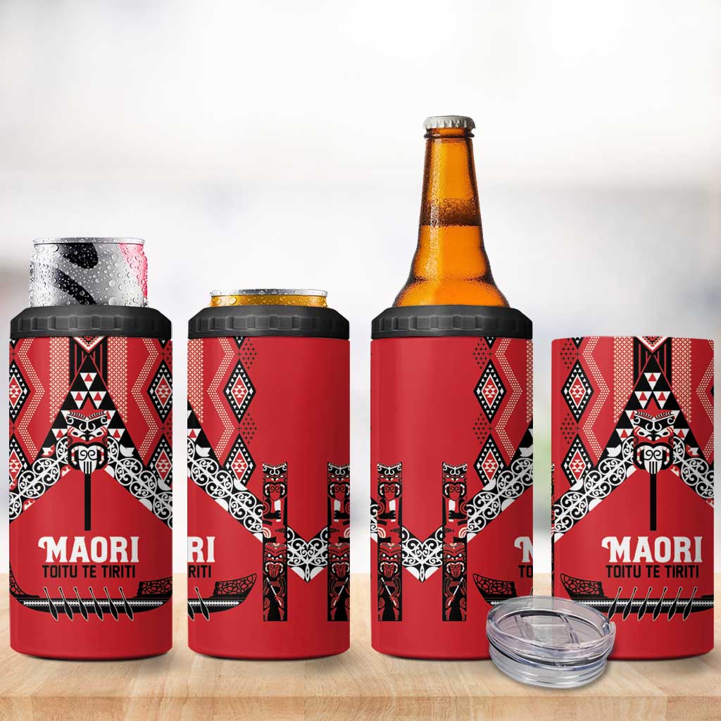 Toitu Te Tiriti Waitangi 4 in 1 Can Cooler Tumbler Red Wharenui House - Aussie Hoodie