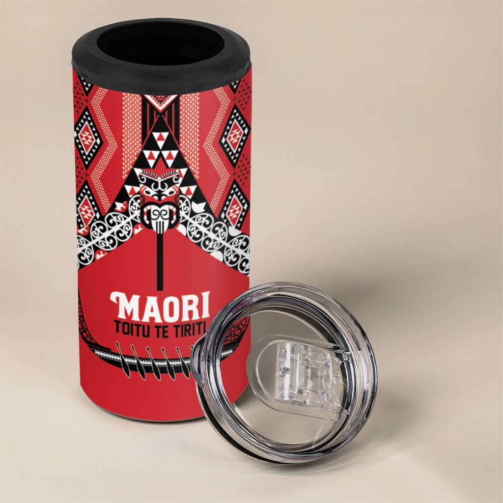 Toitu Te Tiriti Waitangi 4 in 1 Can Cooler Tumbler Red Wharenui House - Aussie Hoodie