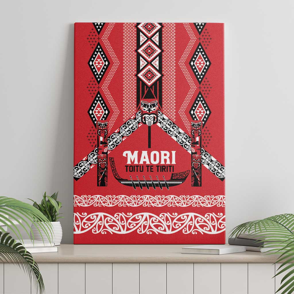Toitu Te Tiriti Waitangi Canvas Wall Art Red Wharenui House - Aussie Hoodie