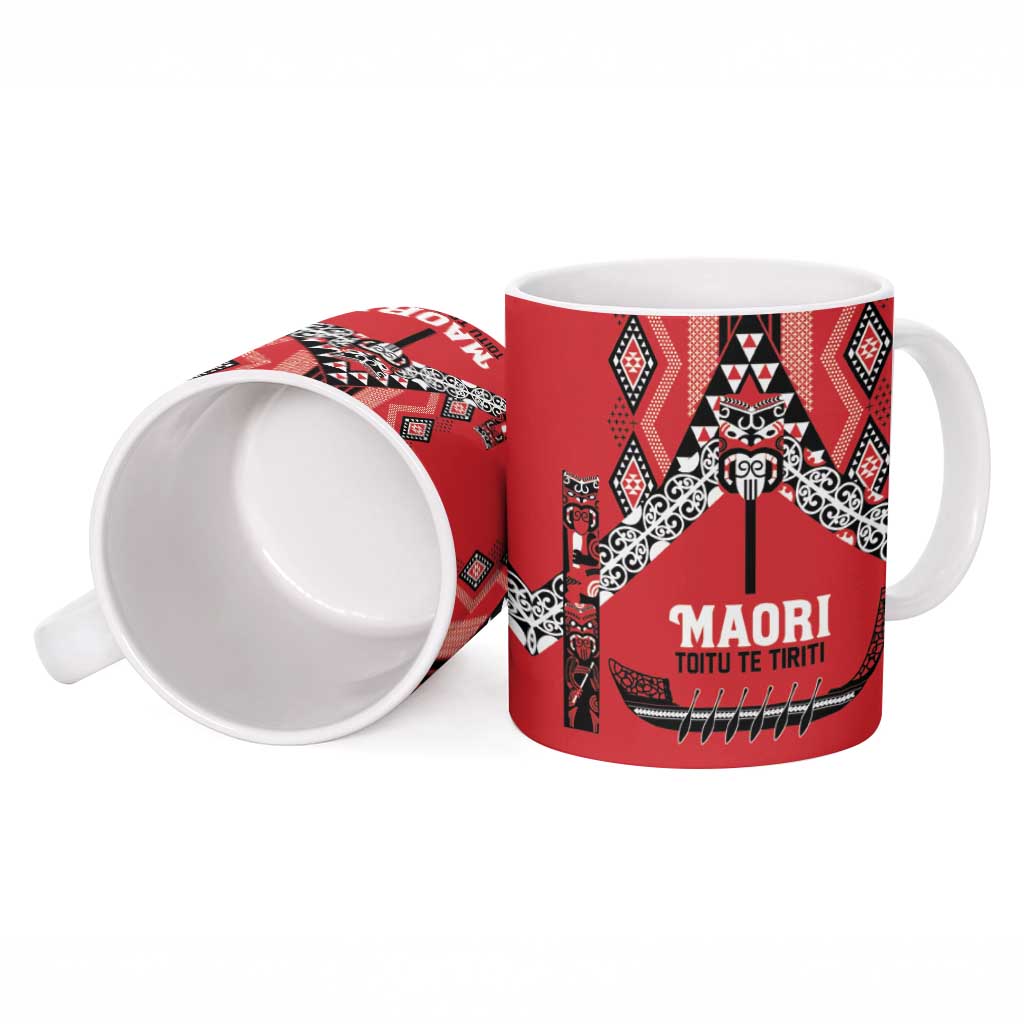 Toitu Te Tiriti Waitangi Ceramic Mug Red Wharenui House - Aussie Hoodie