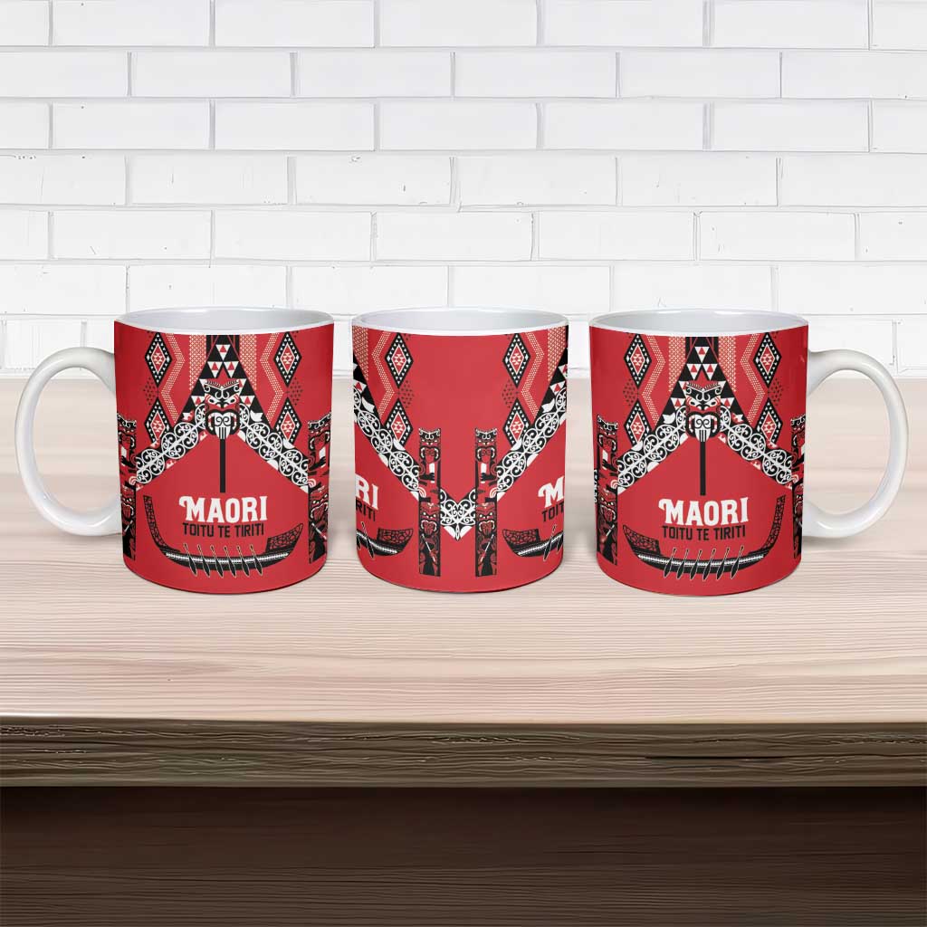 Toitu Te Tiriti Waitangi Ceramic Mug Red Wharenui House - Aussie Hoodie