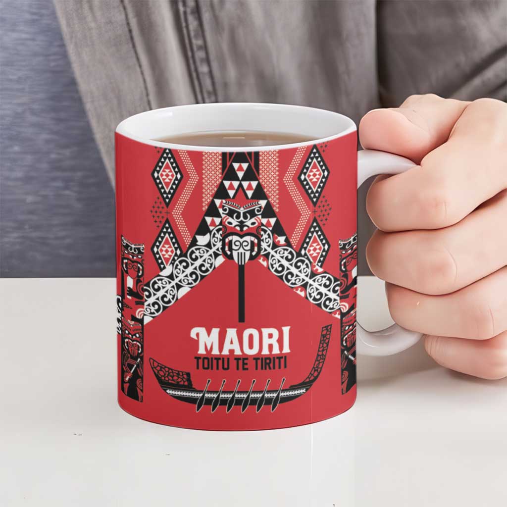 Toitu Te Tiriti Waitangi Ceramic Mug Red Wharenui House - Aussie Hoodie