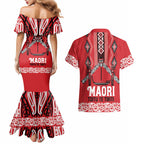Toitu Te Tiriti Waitangi Couples Matching Mermaid Dress and Hawaiian Shirt Red Wharenui House - Aussie Hoodie