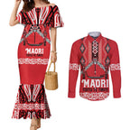Toitu Te Tiriti Waitangi Couples Matching Mermaid Dress and Long Sleeve Button Shirt Red Wharenui House - Aussie Hoodie