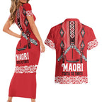 Toitu Te Tiriti Waitangi Couples Matching Short Sleeve Bodycon Dress and Hawaiian Shirt Red Wharenui House - Aussie Hoodie