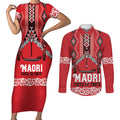 Toitu Te Tiriti Waitangi Couples Matching Short Sleeve Bodycon Dress and Long Sleeve Button Shirt Red Wharenui House - Aussie Hoodie