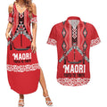 Toitu Te Tiriti Waitangi Couples Matching Summer Maxi Dress and Hawaiian Shirt Red Wharenui House - Aussie Hoodie