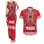 Toitu Te Tiriti Waitangi Couples Matching Tank Maxi Dress and Hawaiian Shirt Red Wharenui House - Aussie Hoodie