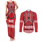 Toitu Te Tiriti Waitangi Couples Matching Tank Maxi Dress and Long Sleeve Button Shirt Red Wharenui House - Aussie Hoodie