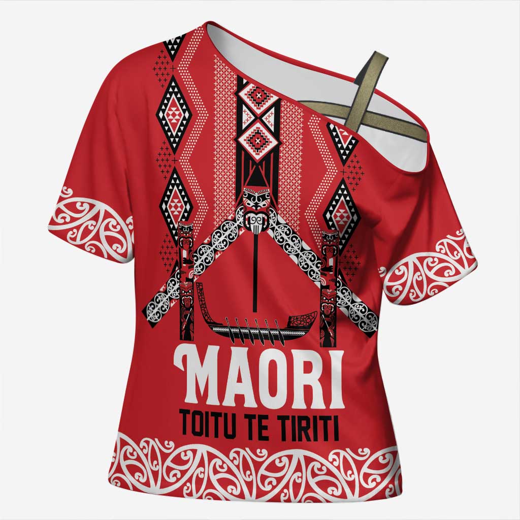 Toitu Te Tiriti Waitangi Cross Shoulder Shirt Red Wharenui House - Aussie Hoodie