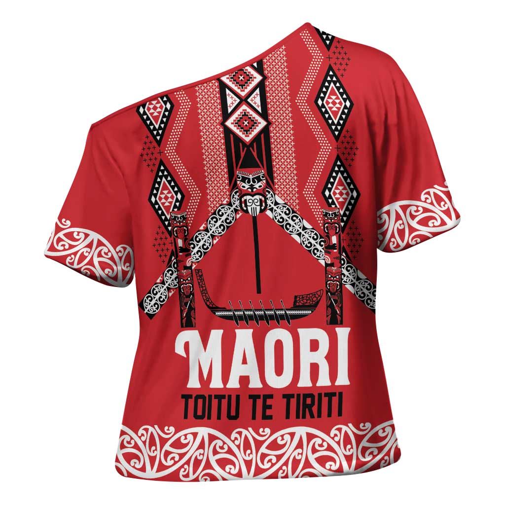Toitu Te Tiriti Waitangi Cross Shoulder Shirt Red Wharenui House - Aussie Hoodie