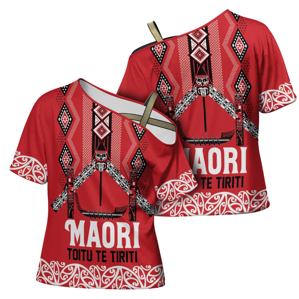 Toitu Te Tiriti Waitangi Cross Shoulder Shirt Red Wharenui House - Aussie Hoodie