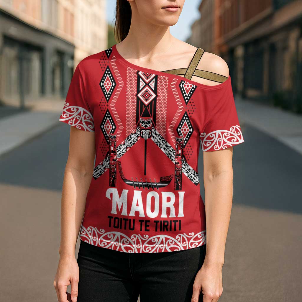 Toitu Te Tiriti Waitangi Cross Shoulder Shirt Red Wharenui House - Aussie Hoodie