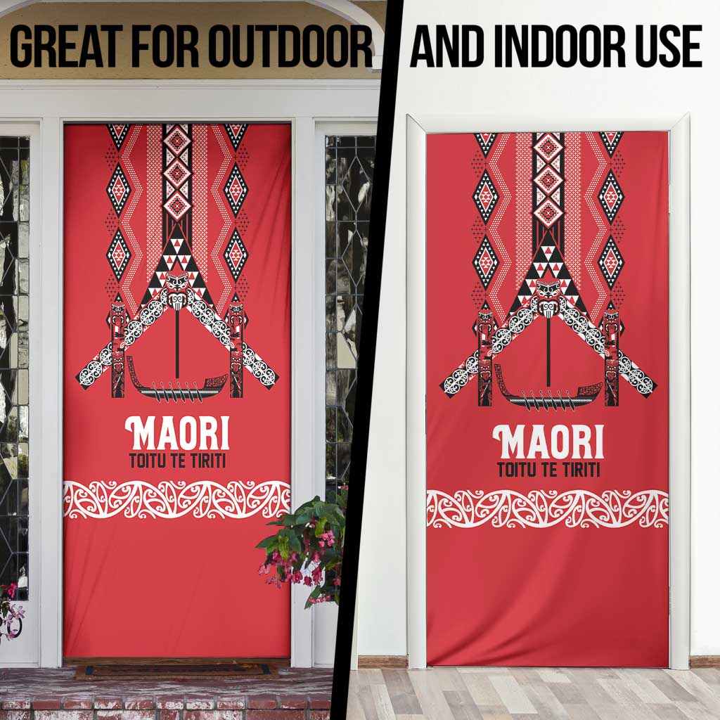 Toitu Te Tiriti Waitangi Door Cover Red Wharenui House - Aussie Hoodie
