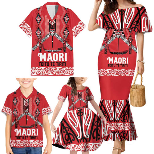 Toitu Te Tiriti Waitangi Family Matching Mermaid Dress and Hawaiian Shirt Red Wharenui House - Aussie Hoodie