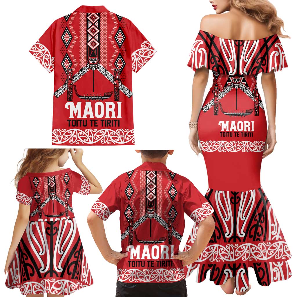 Toitu Te Tiriti Waitangi Family Matching Mermaid Dress and Hawaiian Shirt Red Wharenui House - Aussie Hoodie