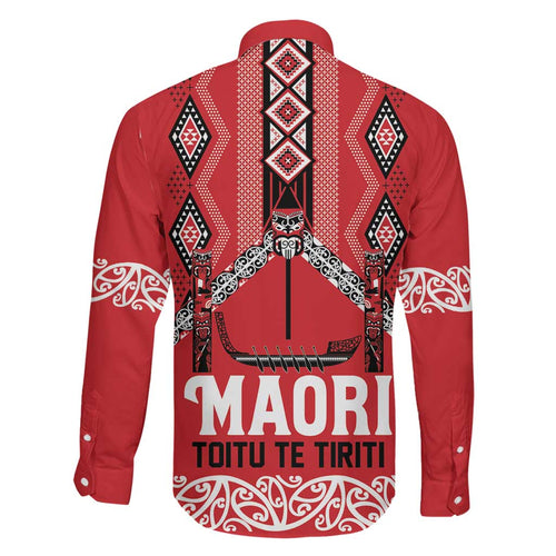 Toitu Te Tiriti Waitangi Family Matching Off Shoulder Maxi Dress and Hawaiian Shirt Red Wharenui House - Aussie Hoodie