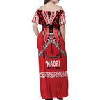 Toitu Te Tiriti Waitangi Family Matching Off Shoulder Maxi Dress and Hawaiian Shirt Red Wharenui House - Aussie Hoodie