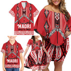 Toitu Te Tiriti Waitangi Family Matching Off Shoulder Short Dress and Hawaiian Shirt Red Wharenui House - Aussie Hoodie