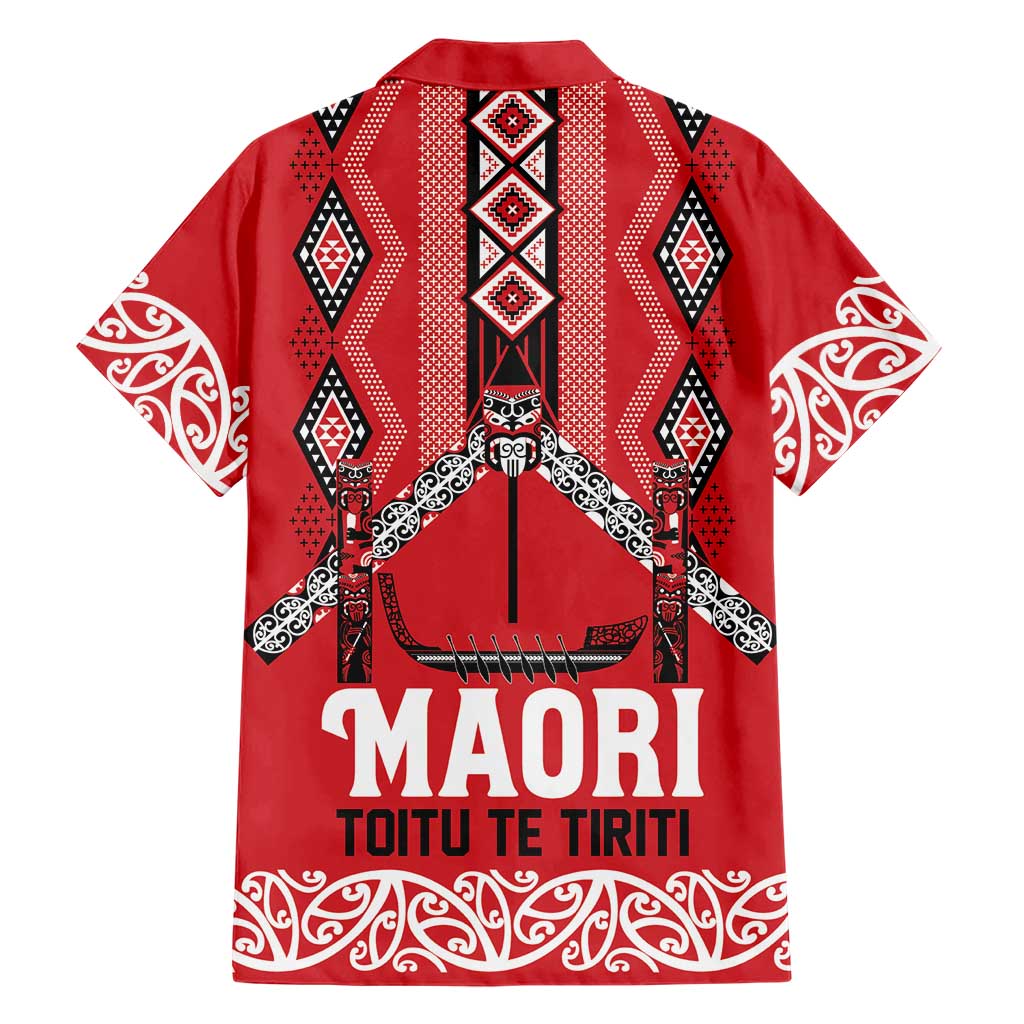 Toitu Te Tiriti Waitangi Family Matching Off Shoulder Short Dress and Hawaiian Shirt Red Wharenui House - Aussie Hoodie