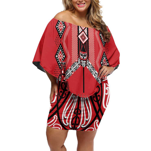 Toitu Te Tiriti Waitangi Family Matching Off Shoulder Short Dress and Hawaiian Shirt Red Wharenui House - Aussie Hoodie