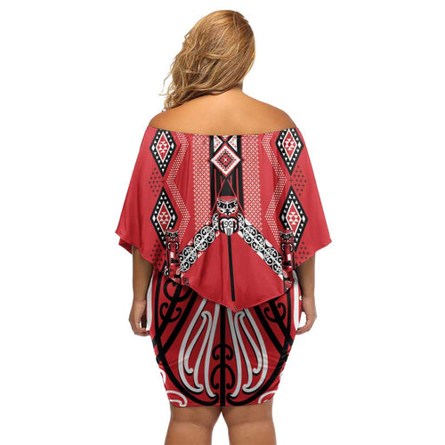 Toitu Te Tiriti Waitangi Family Matching Off Shoulder Short Dress and Hawaiian Shirt Red Wharenui House - Aussie Hoodie