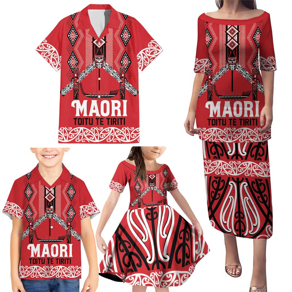 Toitu Te Tiriti Waitangi Family Matching Puletasi and Hawaiian Shirt Red Wharenui House - Aussie Hoodie