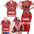 Toitu Te Tiriti Waitangi Family Matching Short Sleeve Bodycon Dress and Hawaiian Shirt Red Wharenui House - Aussie Hoodie