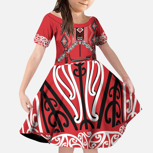 Toitu Te Tiriti Waitangi Family Matching Short Sleeve Bodycon Dress and Hawaiian Shirt Red Wharenui House - Aussie Hoodie