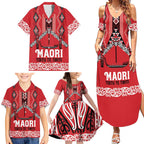 Toitu Te Tiriti Waitangi Family Matching Summer Maxi Dress and Hawaiian Shirt Red Wharenui House - Aussie Hoodie