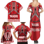 Toitu Te Tiriti Waitangi Family Matching Summer Maxi Dress and Hawaiian Shirt Red Wharenui House - Aussie Hoodie