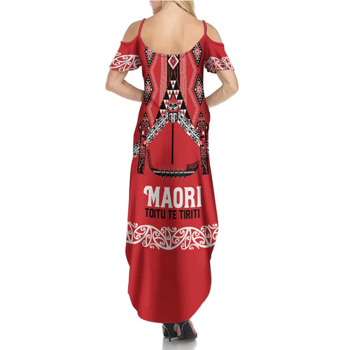 Toitu Te Tiriti Waitangi Family Matching Summer Maxi Dress and Hawaiian Shirt Red Wharenui House - Aussie Hoodie