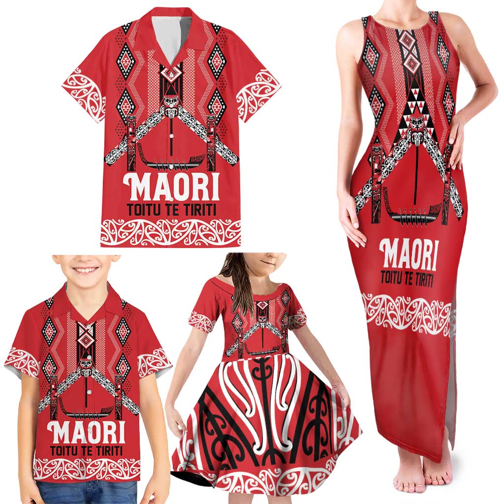 Toitu Te Tiriti Waitangi Family Matching Tank Maxi Dress and Hawaiian Shirt Red Wharenui House - Aussie Hoodie