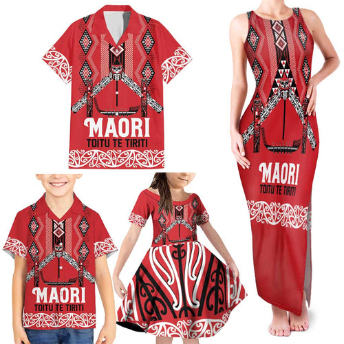 Toitu Te Tiriti Waitangi Family Matching Tank Maxi Dress and Hawaiian Shirt Red Wharenui House - Aussie Hoodie