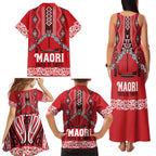 Toitu Te Tiriti Waitangi Family Matching Tank Maxi Dress and Hawaiian Shirt Red Wharenui House - Aussie Hoodie