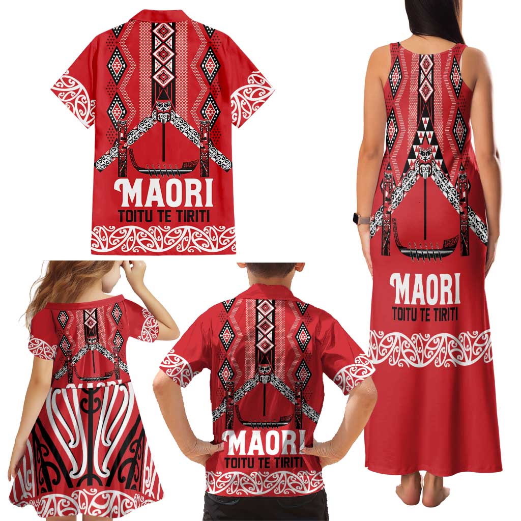 Toitu Te Tiriti Waitangi Family Matching Tank Maxi Dress and Hawaiian Shirt Red Wharenui House - Aussie Hoodie