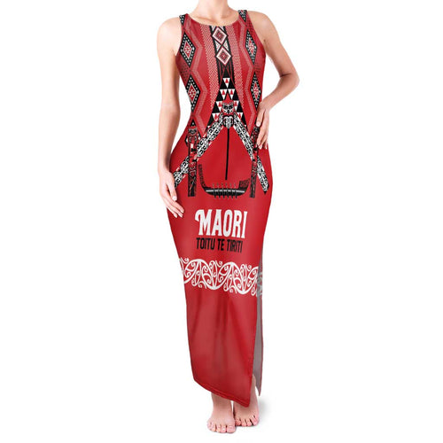 Toitu Te Tiriti Waitangi Family Matching Tank Maxi Dress and Hawaiian Shirt Red Wharenui House - Aussie Hoodie