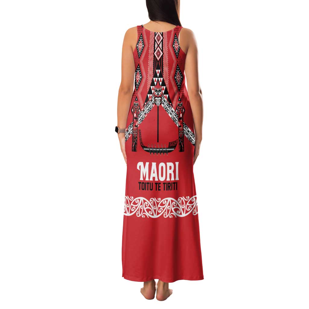 Toitu Te Tiriti Waitangi Family Matching Tank Maxi Dress and Hawaiian Shirt Red Wharenui House - Aussie Hoodie