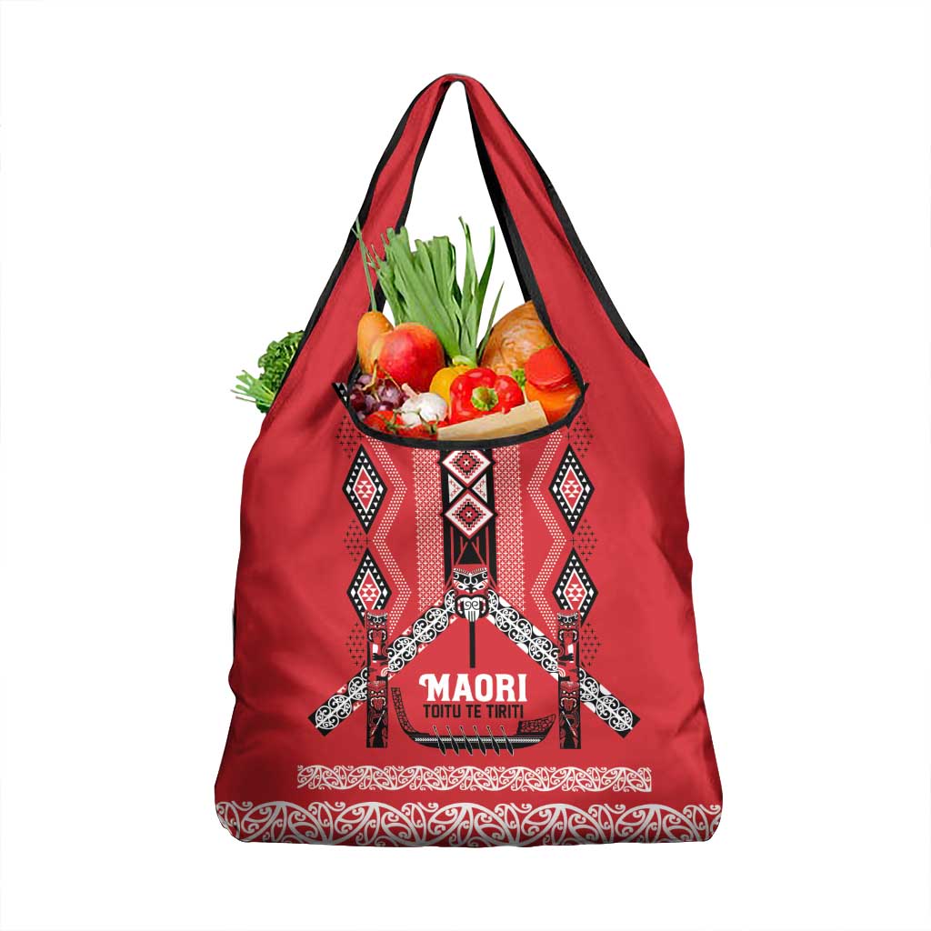 Toitu Te Tiriti Waitangi Grocery Bag Red Wharenui House - Aussie Hoodie