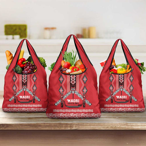 Toitu Te Tiriti Waitangi Grocery Bag Red Wharenui House - Aussie Hoodie