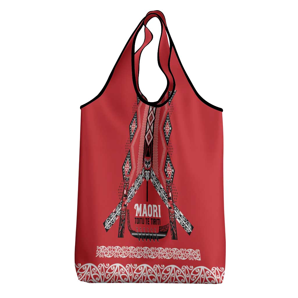 Toitu Te Tiriti Waitangi Grocery Bag Red Wharenui House - Aussie Hoodie