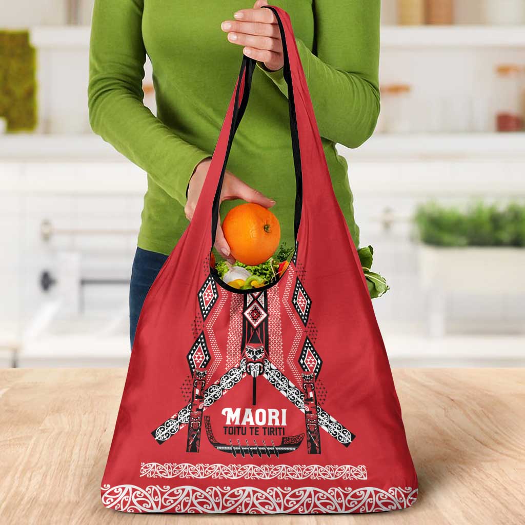 Toitu Te Tiriti Waitangi Grocery Bag Red Wharenui House - Aussie Hoodie